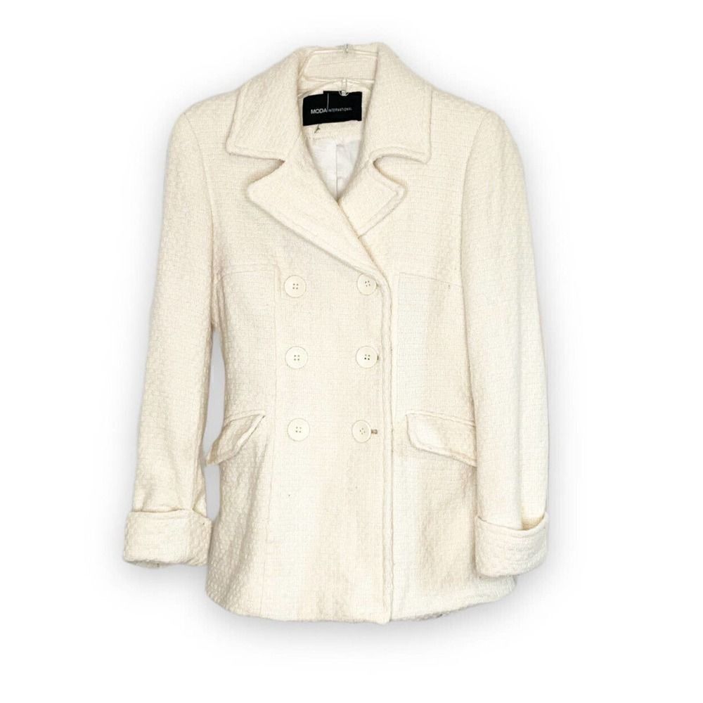 Moda International Ivory White Victoira's Secret Double Breasted Wool Pea Coat S